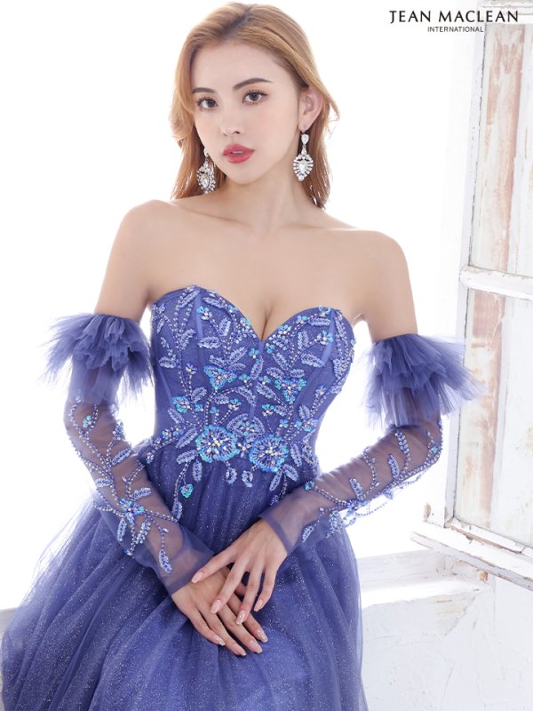 画像7: Lサイズあり【JEAN MACLEAN/ジャンマクレーン】2way/ 袖付き/ ラメ/ チュール/ ベア/ ビーズ刺繍/ フレア/ ロングドレス/ キャバドレス long[OF2A] (7)