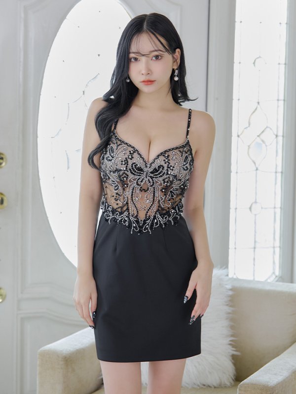 画像2: XSサイズあり【IRMA/イルマ】スパンコール刺繍/ シアー/ レース/ キャミソール/ タイト/ ミニドレス/ キャバドレス【HC02】 (2)