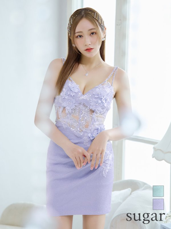 画像1: XSサイズあり【IRMA/イルマ】ワンカラー/ 立体フラワー/ ビジュー/ シアー/ ノースリーブ/ タイト/ ミニドレス/ キャバドレス[OF2A] (1)