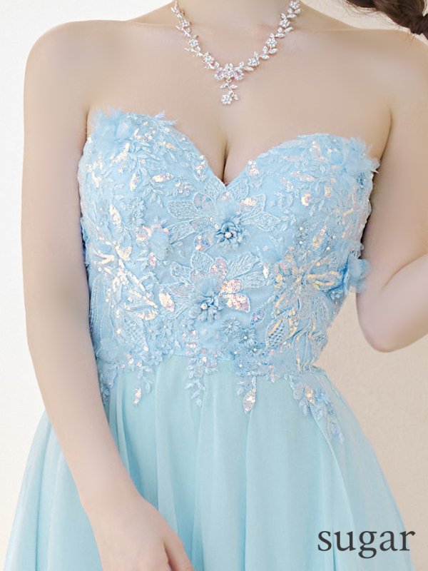 画像16: 【IRMA/イルマ】ベア/ スパンコール/ 立体フラワー/ ワンカラー/ テールカット/ シフォン/ フレア/  ショートインロングドレス/ キャバドレス long【HC02】 (16)