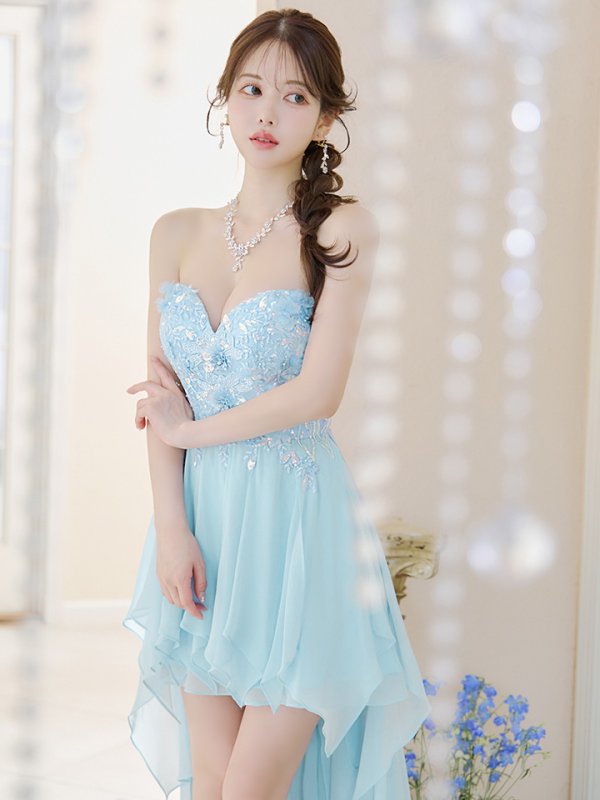 画像9: 【IRMA/イルマ】ベア/ スパンコール/ 立体フラワー/ ワンカラー/ テールカット/ シフォン/ フレア/  ショートインロングドレス/ キャバドレス long【HC02】 (9)