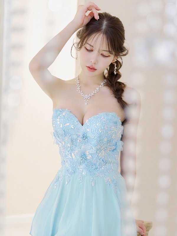 画像10: 【IRMA/イルマ】ベア/ スパンコール/ 立体フラワー/ ワンカラー/ テールカット/ シフォン/ フレア/  ショートインロングドレス/ キャバドレス long【HC02】 (10)