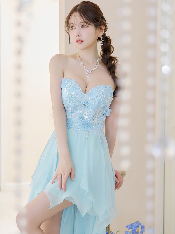 画像11: 【IRMA/イルマ】ベア/ スパンコール/ 立体フラワー/ ワンカラー/ テールカット/ シフォン/ フレア/  ショートインロングドレス/ キャバドレス long【HC02】 (11)