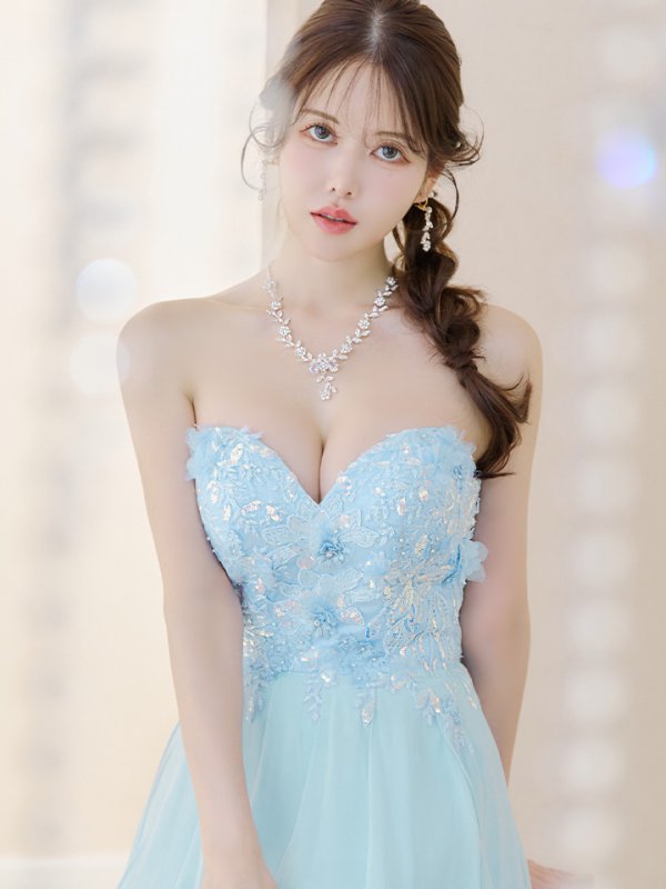 画像12: 【IRMA/イルマ】ベア/ スパンコール/ 立体フラワー/ ワンカラー/ テールカット/ シフォン/ フレア/  ショートインロングドレス/ キャバドレス long【HC02】 (12)