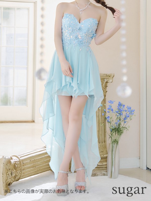 画像14: 【IRMA/イルマ】ベア/ スパンコール/ 立体フラワー/ ワンカラー/ テールカット/ シフォン/ フレア/  ショートインロングドレス/ キャバドレス long【HC02】 (14)