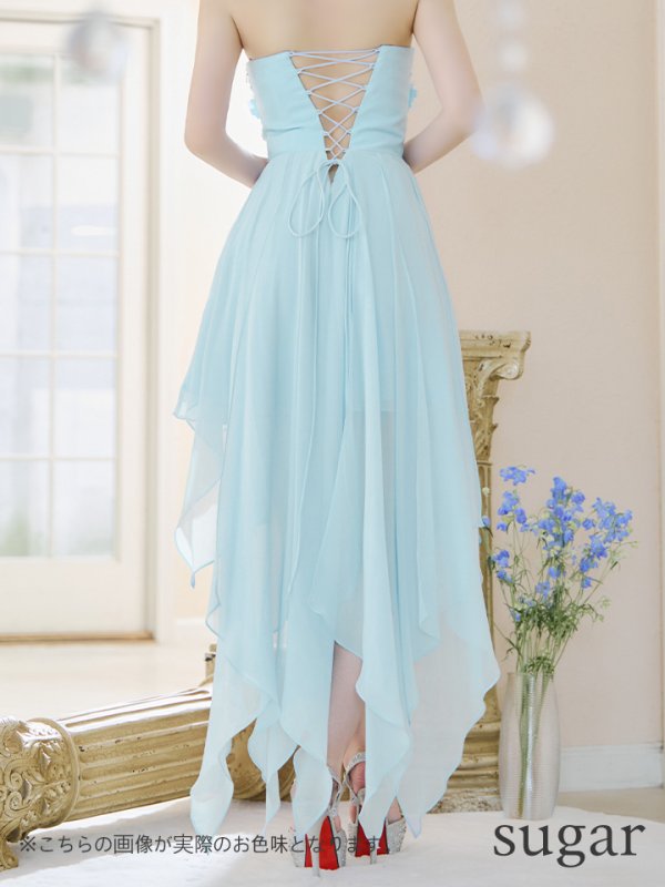 画像15: 【IRMA/イルマ】ベア/ スパンコール/ 立体フラワー/ ワンカラー/ テールカット/ シフォン/ フレア/  ショートインロングドレス/ キャバドレス long【HC02】 (15)