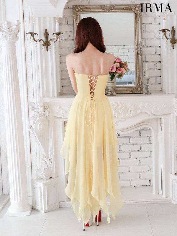 画像4: 【IRMA/イルマ】ベア/ スパンコール/ 立体フラワー/ ワンカラー/ テールカット/ シフォン/ フレア/  ショートインロングドレス/ キャバドレス long【HC02】 (4)