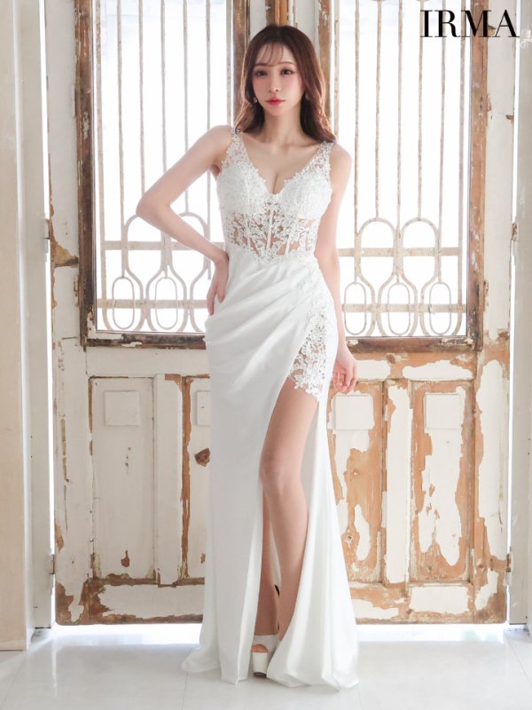 画像2: 【IRMA/イルマ】マーメイド/ シアー/ ノースリーブ/ スリット/ ワンカラー/ ロングドレス/ キャバドレス long【HC02】 (2)