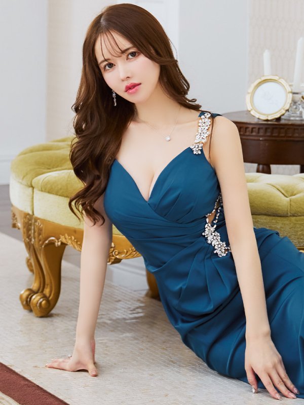 画像4: Lサイズあり【IRMA/イルマ】マーメイド/ ノースリーブ/ ビジュー/ ワンカラー/ スリット/ タック/ ロングドレス/ キャバドレス long【HC02】 (4)