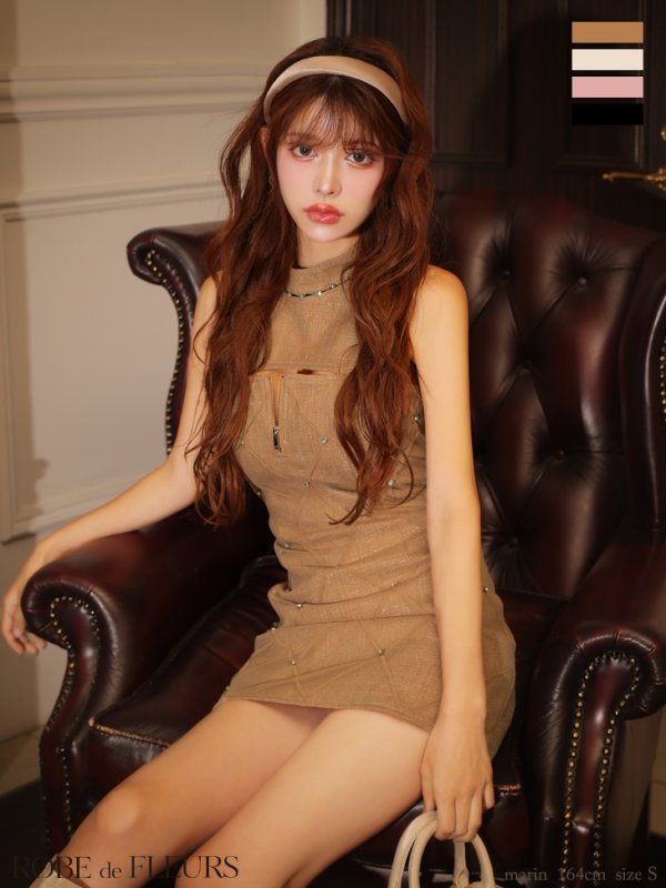 画像13: XSサイズあり【ROBE de FLEURS/ローブドフルール】ビジュー/ バストジップ/ タイト/ ミニドレス/ キャバドレス[OF08] (13)