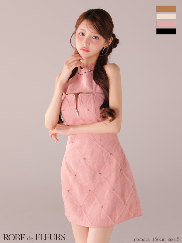 画像8: XSサイズあり【ROBE de FLEURS/ローブドフルール】ビジュー/ バストジップ/ タイト/ ミニドレス/ キャバドレス[OF08] (8)