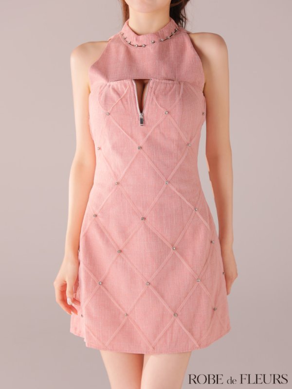 画像10: XSサイズあり【ROBE de FLEURS/ローブドフルール】ビジュー/ バストジップ/ タイト/ ミニドレス/ キャバドレス[OF08] (10)