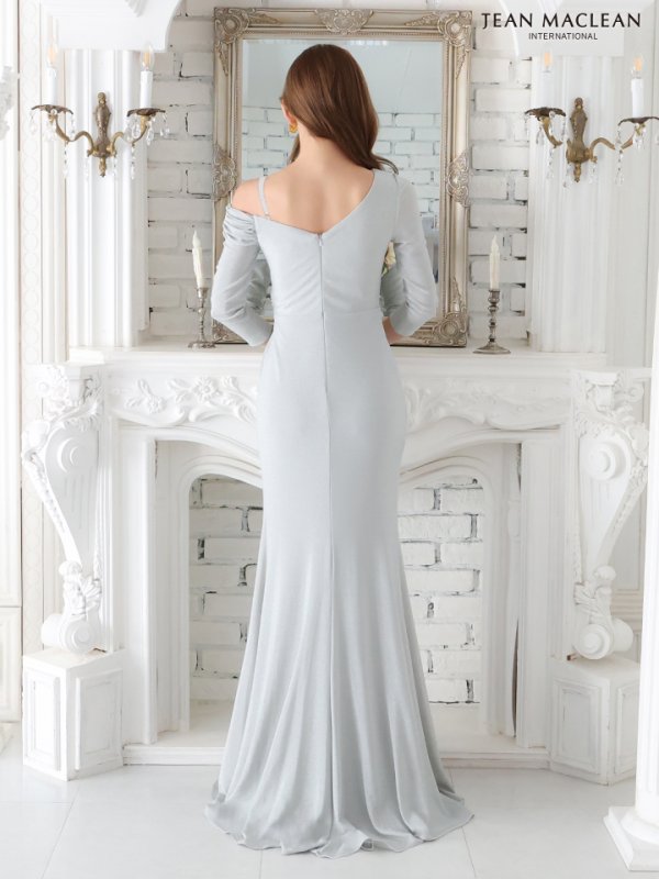 画像3: Lサイズあり【JEAN MACLEAN/ジャンマクレーン】 カシュクール/ ラメニット/ タック/ オフショルダー/ スリット/ アシンメトリー/ ロングドレス/ キャバドレスlong【HC02】 (3)