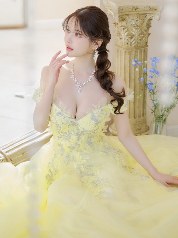 画像6: Lサイズあり【JEAN MACLEAN/ジャンマクレーン】立体フラワー/ 刺繍/ オフショルダー/ チュール/ Aライン/ フレア/ プリンセスロング/ ロングドレス/ キャバドレス long【HC02】 (6)