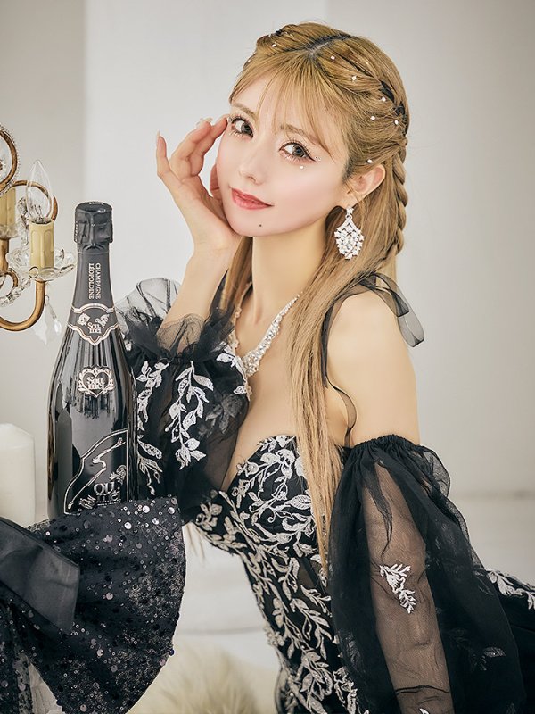 画像9: 【一条響/関西コレクション着用】Lサイズあり【JEAN MACLEAN/ジャンマクレーン】2way/ パフスリーブ/ 袖付き/ フラワー刺繍/ オフショルダー/ ベア/ チュール/ Aライン/ フレア/ プリンセスロング/ ロングドレス/ キャバドレス long【HC02】 (9)