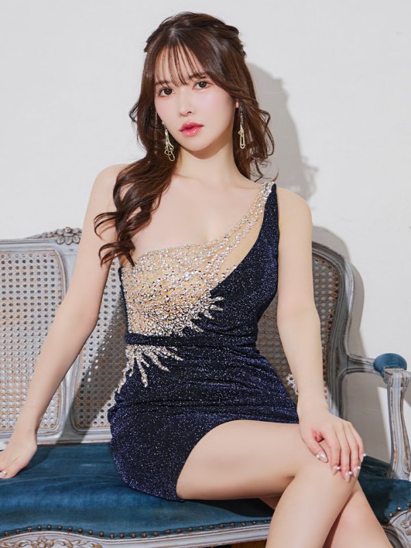 画像6: XSサイズあり【IRMA/イルマ】ビジュー刺繍/ ラメニット/ ワンショル/ タック/ タイト/ ミニドレス/ キャバドレス【HC02】 (6)