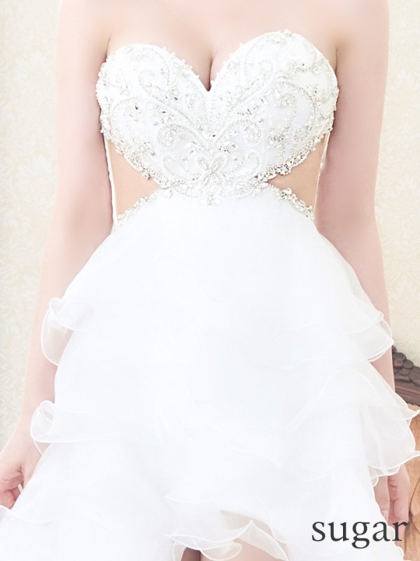 画像12: 【IRMA/イルマ】 オーガンジー/ フリル/ テールカット/ ベア/ ビジュー/ サイドシアー/ フレア/ ロングドレス/ キャバドレス long【HC02】 (12)