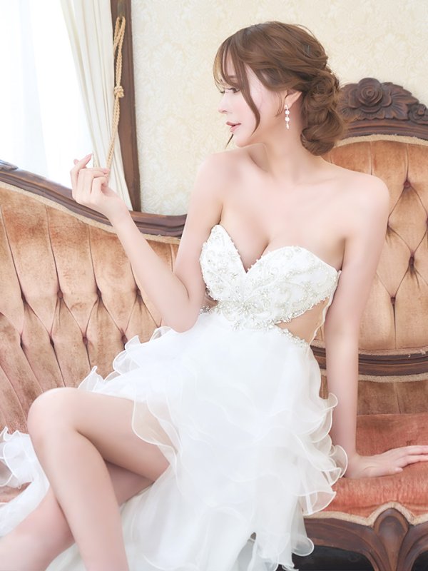 画像3: 【IRMA/イルマ】 オーガンジー/ フリル/ テールカット/ ベア/ ビジュー/ サイドシアー/ フレア/ ロングドレス/ キャバドレス long【HC02】 (3)