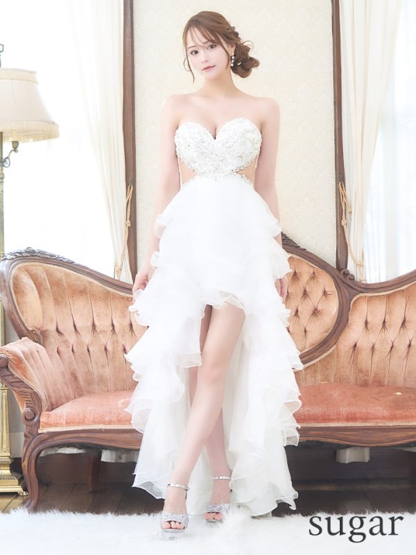 画像9: 【IRMA/イルマ】 オーガンジー/ フリル/ テールカット/ ベア/ ビジュー/ サイドシアー/ フレア/ ロングドレス/ キャバドレス long【HC02】 (9)