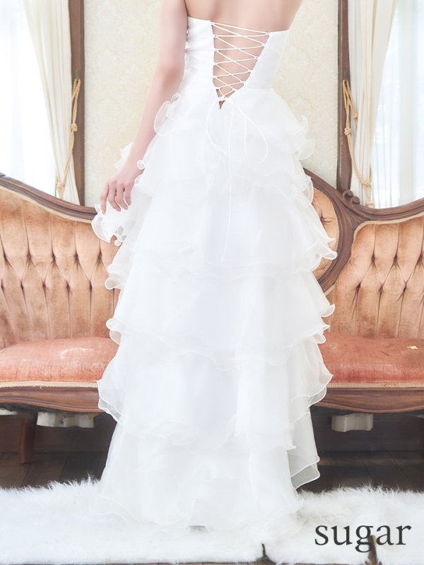 画像11: 【IRMA/イルマ】 オーガンジー/ フリル/ テールカット/ ベア/ ビジュー/ サイドシアー/ フレア/ ロングドレス/ キャバドレス long【HC02】 (11)