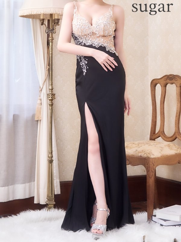 画像8: 【IRMA/イルマ】ビジュー/ 刺繍/ シアー/ 切替/ スリット/ ロングドレス/ キャバドレス long【OF02】【一部予約商品/12月下旬-1月上旬発送予定】 (8)