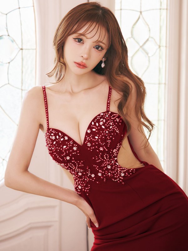 画像6: XSサイズあり【IRMA/イルマ】キャミソール/ カットアウト/ シアー/ ビジュー刺繍/ タイト/ ミニドレス/ キャバドレス【HC02】 (6)