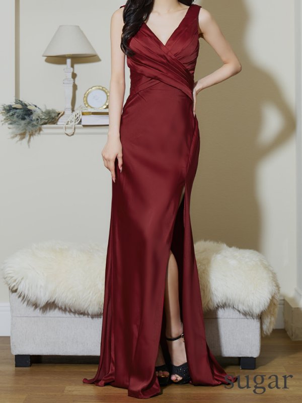 画像8: 【JEAN MACLEAN/ジャンマクレーン】ワンカラー/ ノースリーブ/ Vネック/ スリット/ ストレッチ/ タイト/ ロングドレス/ キャバドレスlong【HC02】 (8)