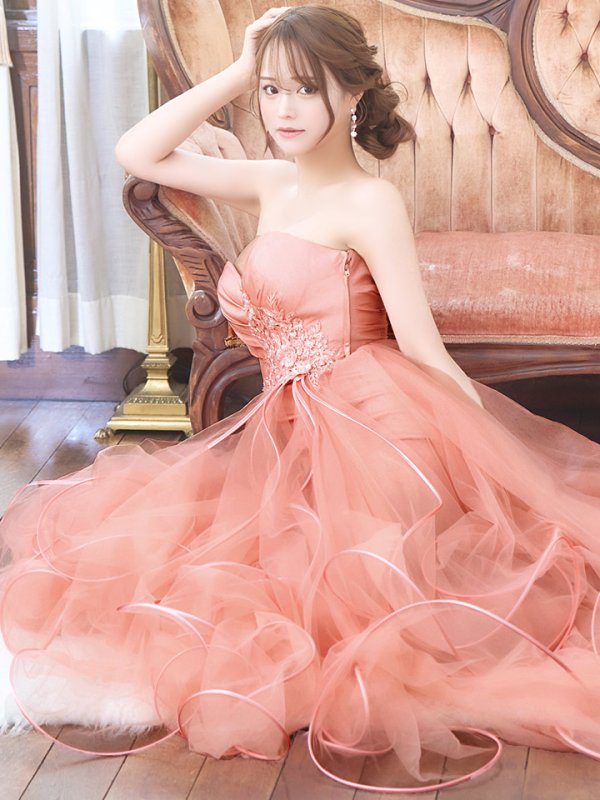 画像4: 【JEAN MACLEAN/ジャンマクレーン】フラワー刺繍/ レース/ ベア/ タフタ/ フリル/ スピンドル/ ショートインロングドレス/ キャバドレス【HC02】 (4)