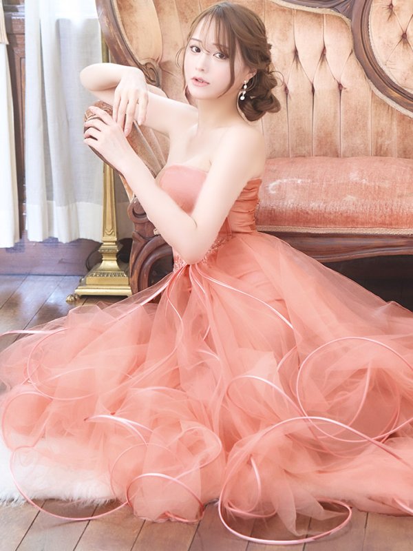 画像5: 【JEAN MACLEAN/ジャンマクレーン】フラワー刺繍/ レース/ ベア/ タフタ/ フリル/ スピンドル/ ショートインロングドレス/ キャバドレス【HC02】 (5)