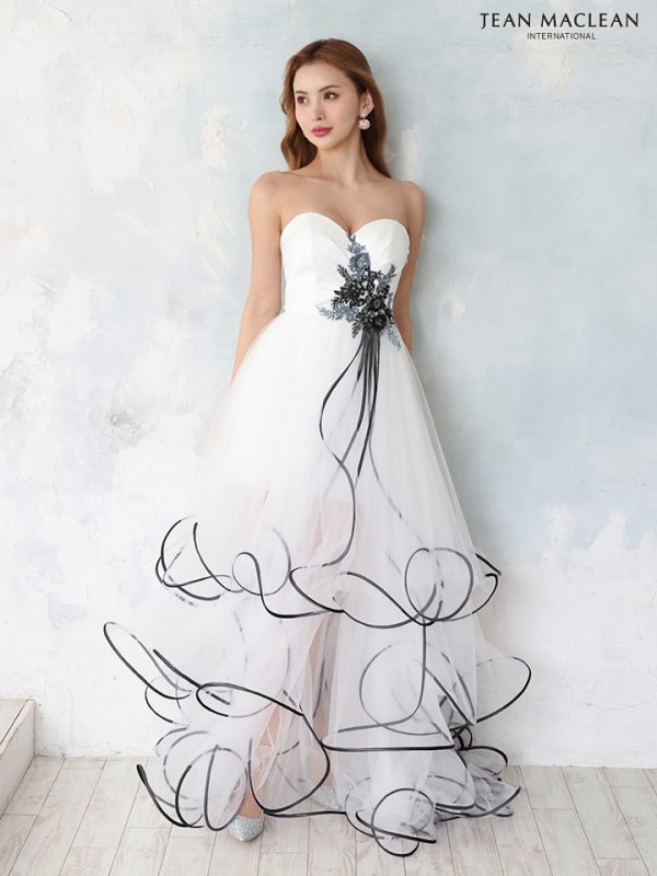 画像5: 【JEAN MACLEAN/ジャンマクレーン】フラワー刺繍/ レース/ ベア/ タフタ/ フリル/ スピンドル/ ショートインロングドレス/ キャバドレス【HC02】 (5)