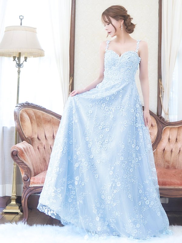 画像2: Lサイズあり【JEAN MACLEAN/ジャンマクレーン】フラワー刺繍/ スパンコール/ レース/ ノースリーブ/ Aライン/ フレア/ ロング/ キャバドレス long【HC02】 (2)