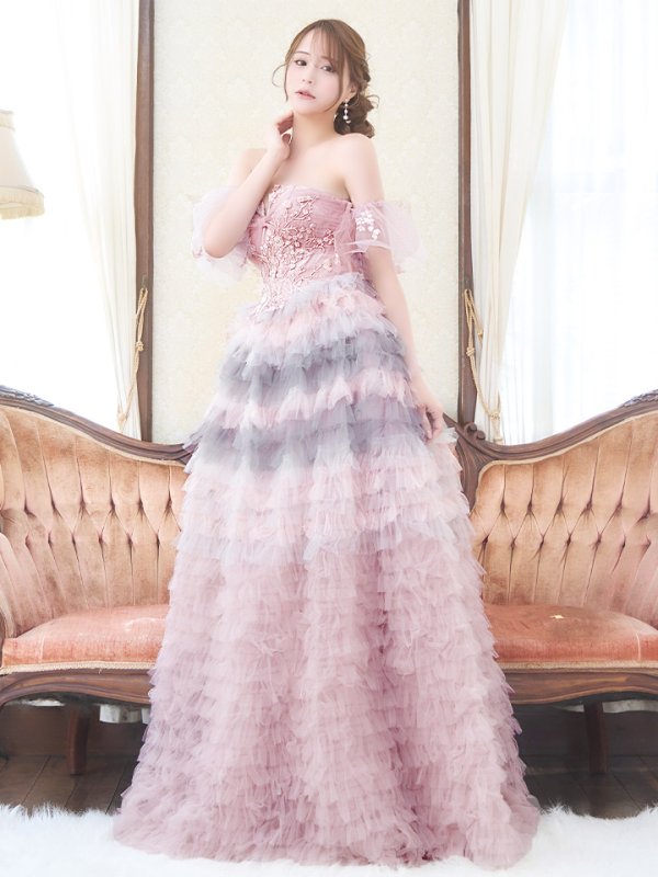 画像4: Lサイズあり【JEAN MACLEAN/ジャンマクレーン】2way/ ベア/ オフショル/ パフスリーブ/ フラワー刺繍/ チュール/ レース/ Aライン/ フレア/ プリンセスロング/ ロングドレス/ キャバドレス long【HC02】 (4)