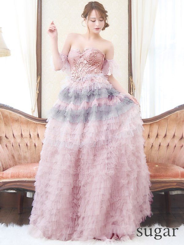 画像7: Lサイズあり【JEAN MACLEAN/ジャンマクレーン】2way/ ベア/ オフショル/ パフスリーブ/ フラワー刺繍/ チュール/ レース/ Aライン/ フレア/ プリンセスロング/ ロングドレス/ キャバドレス long【HC02】 (7)