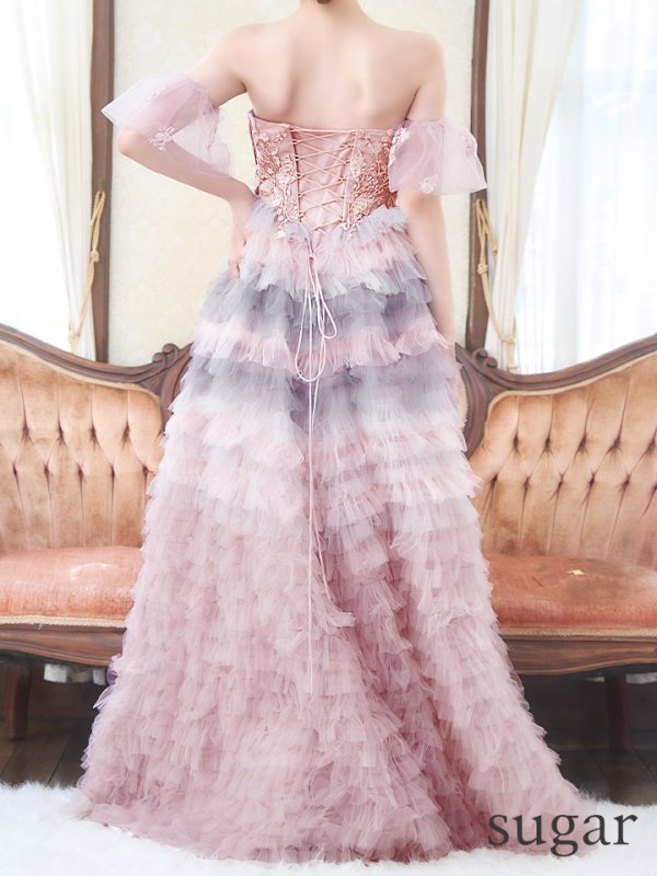 画像9: Lサイズあり【JEAN MACLEAN/ジャンマクレーン】2way/ ベア/ オフショル/ パフスリーブ/ フラワー刺繍/ チュール/ レース/ Aライン/ フレア/ プリンセスロング/ ロングドレス/ キャバドレス long【HC02】 (9)