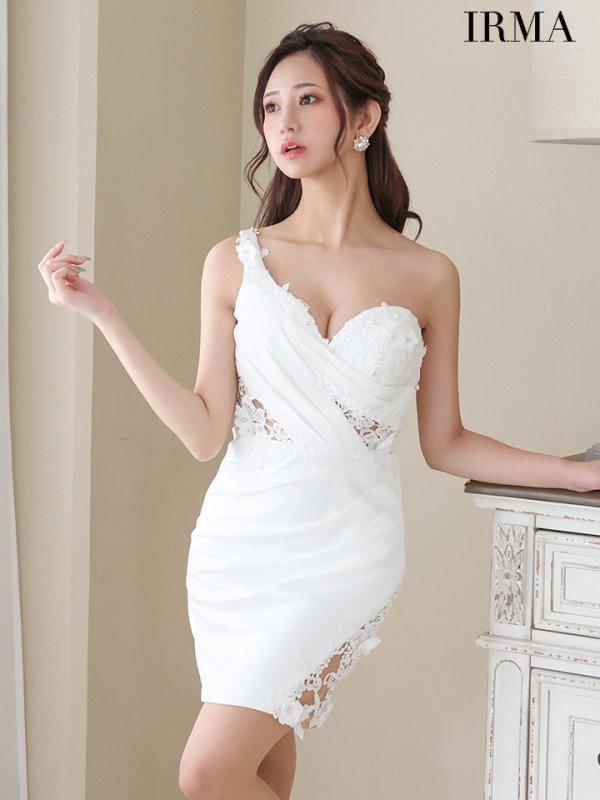 画像3: sugarオリジナルカラー・XSサイズあり【IRMA/イルマ】ワンショルダー/ フラワー刺繍レース/ タック/ ノースリーブ/ ストレッチ/ タイト/ ミニドレス/ キャバドレス【HC02】 (3)