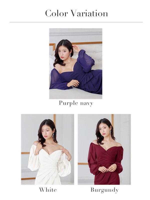 画像22: Lサイズあり【JEAN MACLEAN/ジャンマクレーン】オフショルダー/ シフォンスリーブ/ タック/ 膝丈/ ストレッチ/ タイト/ ミディアムドレス/ キャバドレス【HC02】 (22)