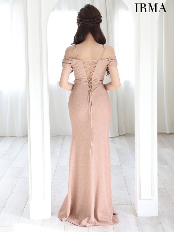 画像3: 【IRMA/イルマ】ラメニット/ ビジュー/ オフショルダー/ バックスピンドル/ スリット/ ロングドレス/ キャバドレス long【HC02】 (3)