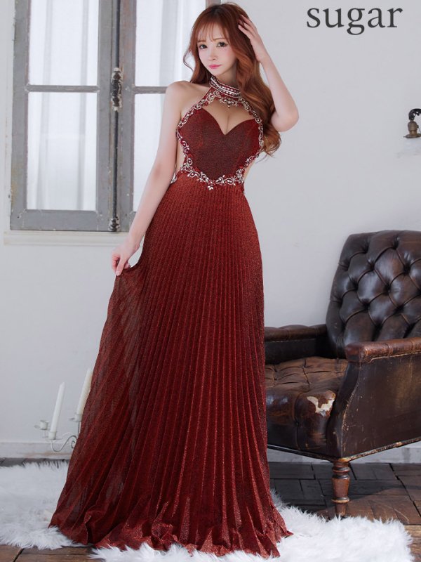 画像11: 【IRMA/イルマ】ラメ/ ホルターネック/ プリーツ/ シアー/ Aライン/ ロングドレス/ キャバドレス long【HC02】 (11)