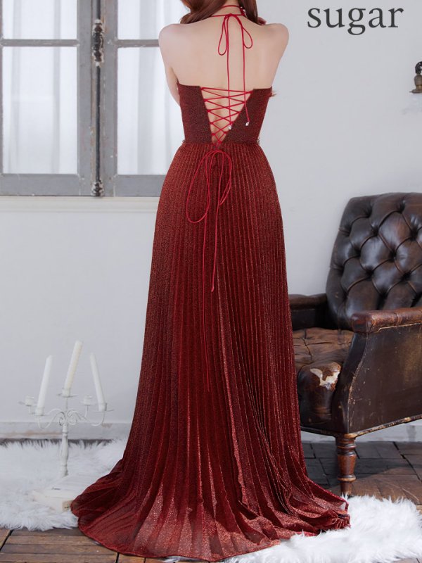 画像13: 【IRMA/イルマ】ラメ/ ホルターネック/ プリーツ/ シアー/ Aライン/ ロングドレス/ キャバドレス long【HC02】 (13)