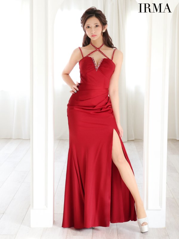 画像4: 【IRMA/イルマ】シンプル/ ワンカラー/ クロスネック/ スリット/ マーメイド/ ロングドレス/ キャバドレス long【HC02】 (4)
