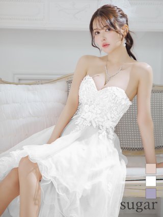 ウェディングドレス ロングドレス キャバドレス 白 ホワイト 楽天市場】Tika ボリュームチュールフラワーレースオープン