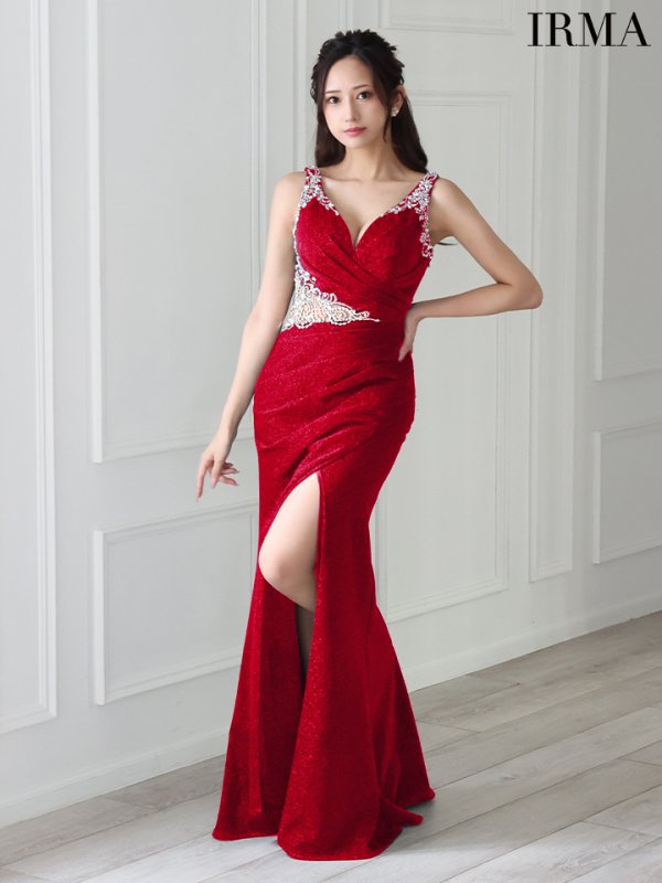 画像3: 【IRMA/イルマ】ビジュー/ ラメニット/ ノースリーブ/ シアー/ タイト/ スリット/ ロングドレス/ キャバドレス long【HC02】 (3)