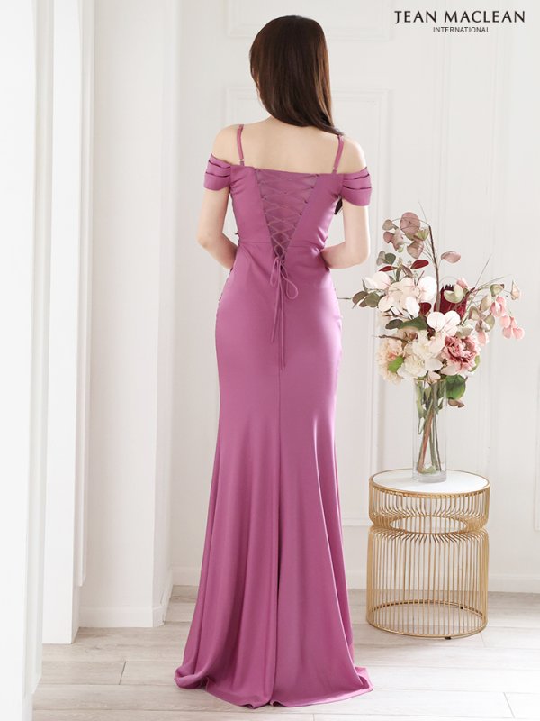 画像2: 【JEAN MACLEAN/ジャンマクレーン】オフショル/ ドレープ/ キャミソール/ フラワー刺繍/ スリット/ マーメイド/ ロングドレス/ キャバドレスlong【HC02】 (2)
