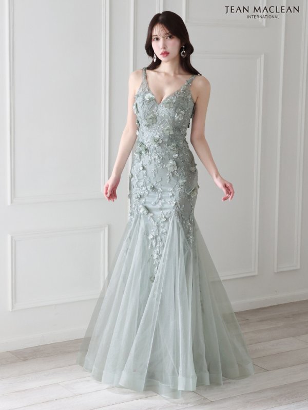 画像2: Lサイズあり【JEAN MACLEAN/ジャンマクレーン】立体フラワー/ ノースリーブ/ チュール/ マーメイド/ ロングドレス/ キャバドレスlong【HC02】 (2)