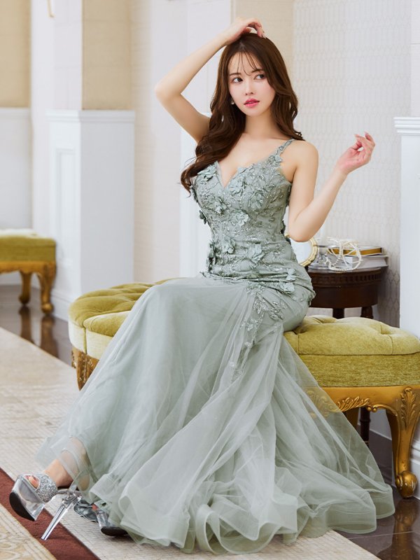 画像2: Lサイズあり【JEAN MACLEAN/ジャンマクレーン】立体フラワー/ ノースリーブ/ チュール/ マーメイド/ ロングドレス/ キャバドレスlong【HC02】 (2)