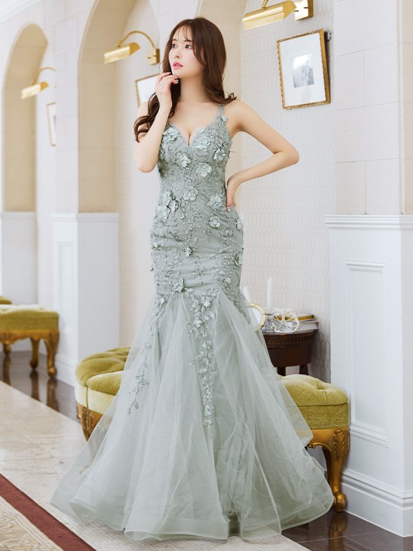 画像4: Lサイズあり【JEAN MACLEAN/ジャンマクレーン】立体フラワー/ ノースリーブ/ チュール/ マーメイド/ ロングドレス/ キャバドレスlong【HC02】 (4)