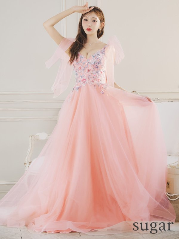 画像7: Lサイズあり【JEAN MACLEAN/ジャンマクレーン】ショルダーリボン/ フラワー刺繍/ チュール/ ノースリーブ/ Aライン/ フレア/ プリンセス/ ロングドレス/ キャバドレス long【HC02】 (7)