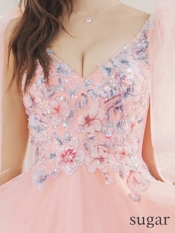 画像9: Lサイズあり【JEAN MACLEAN/ジャンマクレーン】ショルダーリボン/ フラワー刺繍/ チュール/ ノースリーブ/ Aライン/ フレア/ プリンセス/ ロングドレス/ キャバドレス long【HC02】 (9)