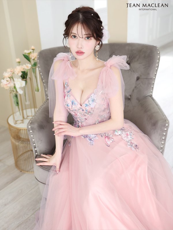 画像11: Lサイズあり【JEAN MACLEAN/ジャンマクレーン】ショルダーリボン/ フラワー刺繍/ チュール/ ノースリーブ/ Aライン/ フレア/ プリンセス/ ロングドレス/ キャバドレス long【HC02】 (11)