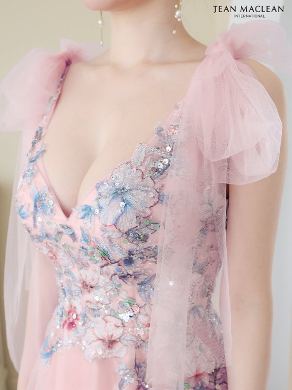 画像15: Lサイズあり【JEAN MACLEAN/ジャンマクレーン】ショルダーリボン/ フラワー刺繍/ チュール/ ノースリーブ/ Aライン/ フレア/ プリンセス/ ロングドレス/ キャバドレス long【HC02】 (15)